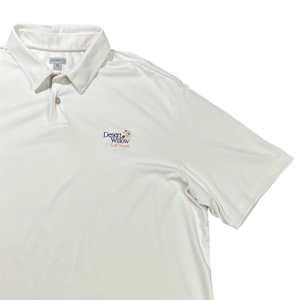 Ashworth Men's Large White Desert Willow Golf Resort Polo‎ Shirt Short Sleeve